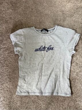 White Fox Boutique Light Gray Tee with Navy Script